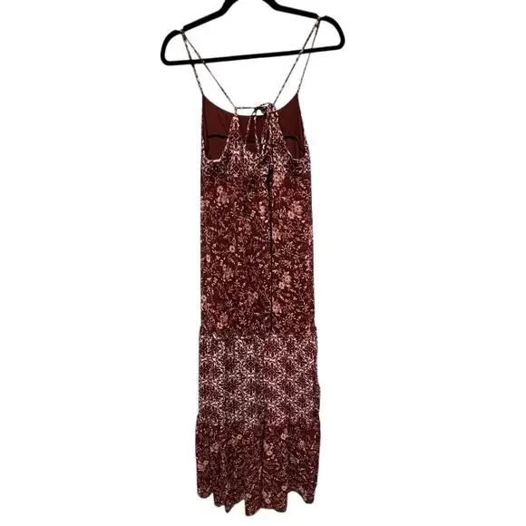 Knox Rose Maxi Dress Tiered Floral Print Mixed Print Strappy Burgundy XS Prairie - Picture 4 of 14